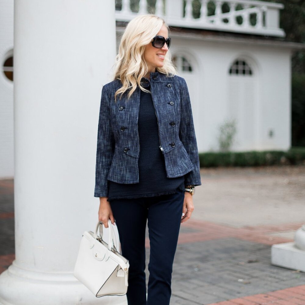Banana Republic Navy Blue Boucle Military‎ Jacket Blazer Preppy Career
